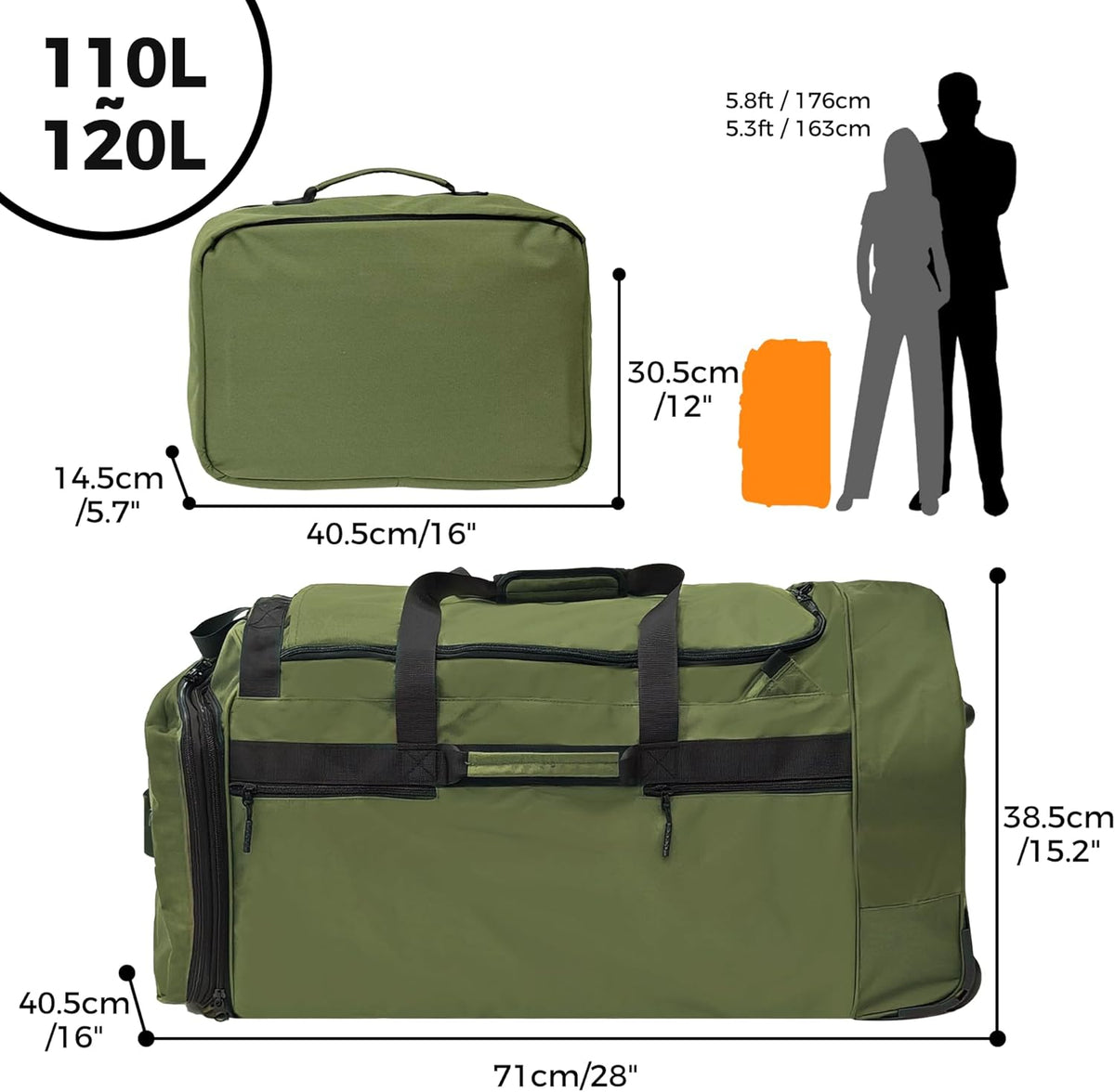110L 120L Rolling Duffel Bag with Wheels - 28 Inch Heavy Duty No Sag Waterproof Travel Duffel, Foldable Lightweight Luggage with Shoulder Straps Dividers for Camping Cargo Air Travel