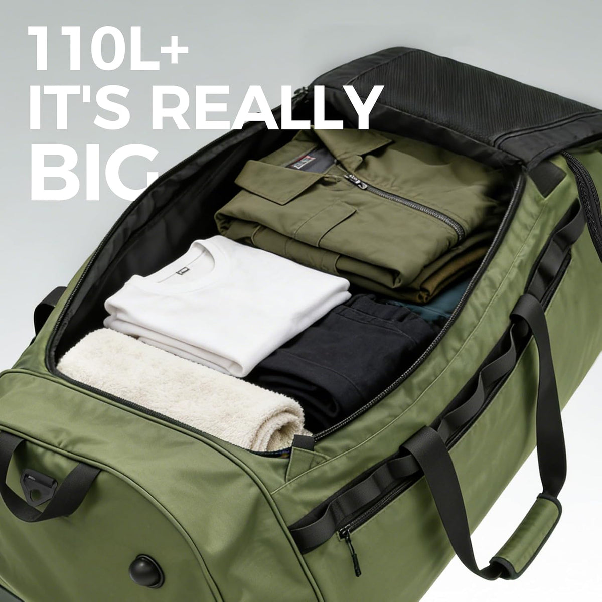 110L 120L Rolling Duffel Bag with Wheels - 28 Inch Heavy Duty No Sag Waterproof Travel Duffel, Foldable Lightweight Luggage with Shoulder Straps Dividers for Camping Cargo Air Travel