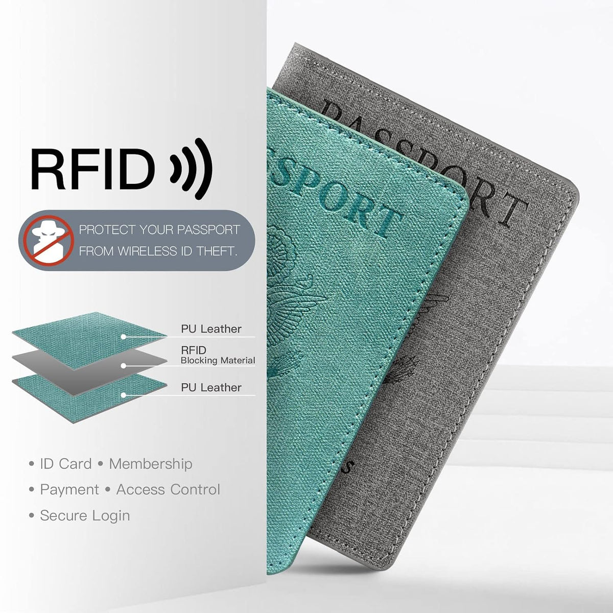 Passport Cover With Card Slots RFID Blocking-White&Black | PU Leather Lightweight slim travel passport cover wallet with 4pcs RFID Blocking Credit/ID card slots