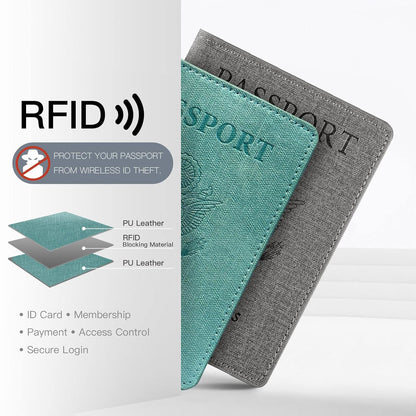 Passport Cover With Card Slots RFID Blocking-White&Black | PU Leather Lightweight slim travel passport cover wallet with 4pcs RFID Blocking Credit/ID card slots