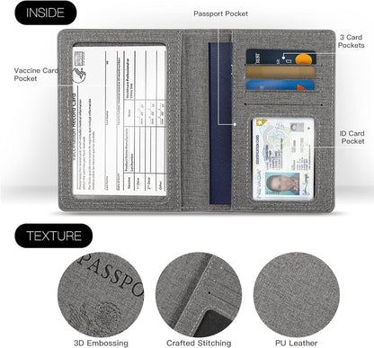 Passport Cover With Card Slots RFID Blocking-White&Black | PU Leather Lightweight slim travel passport cover wallet with 4pcs RFID Blocking Credit/ID card slots