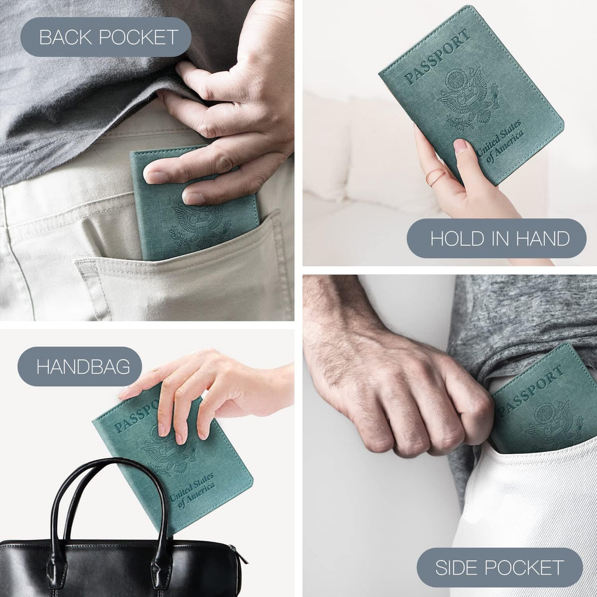 Passport Cover With Card Slots RFID Blocking-White&Black | PU Leather Lightweight slim travel passport cover wallet with 4pcs RFID Blocking Credit/ID card slots