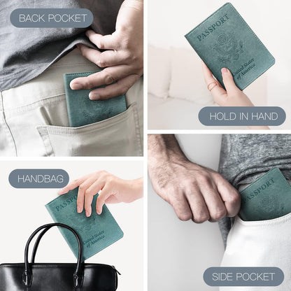 Passport Cover With Card Slots RFID Blocking-White&Black | PU Leather Lightweight slim travel passport cover wallet with 4pcs RFID Blocking Credit/ID card slots