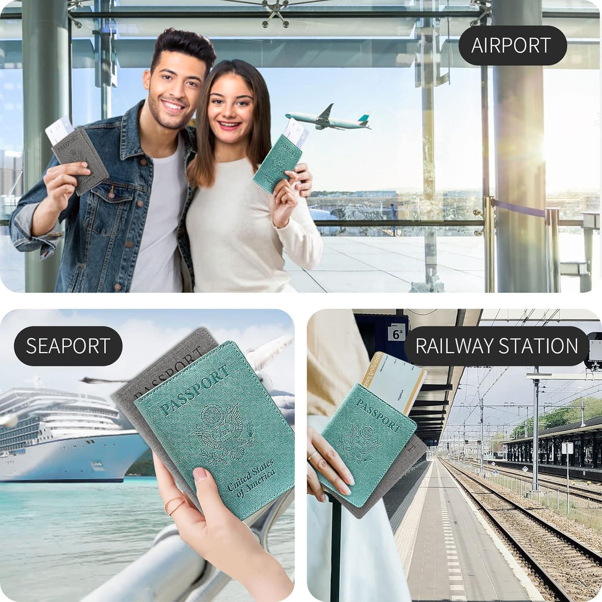 Passport Cover With Card Slots RFID Blocking-White&Black | PU Leather Lightweight slim travel passport cover wallet with 4pcs RFID Blocking Credit/ID card slots