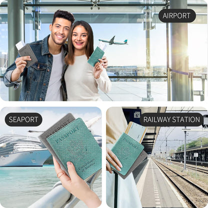Passport Cover With Card Slots RFID Blocking-White&Black | PU Leather Lightweight slim travel passport cover wallet with 4pcs RFID Blocking Credit/ID card slots