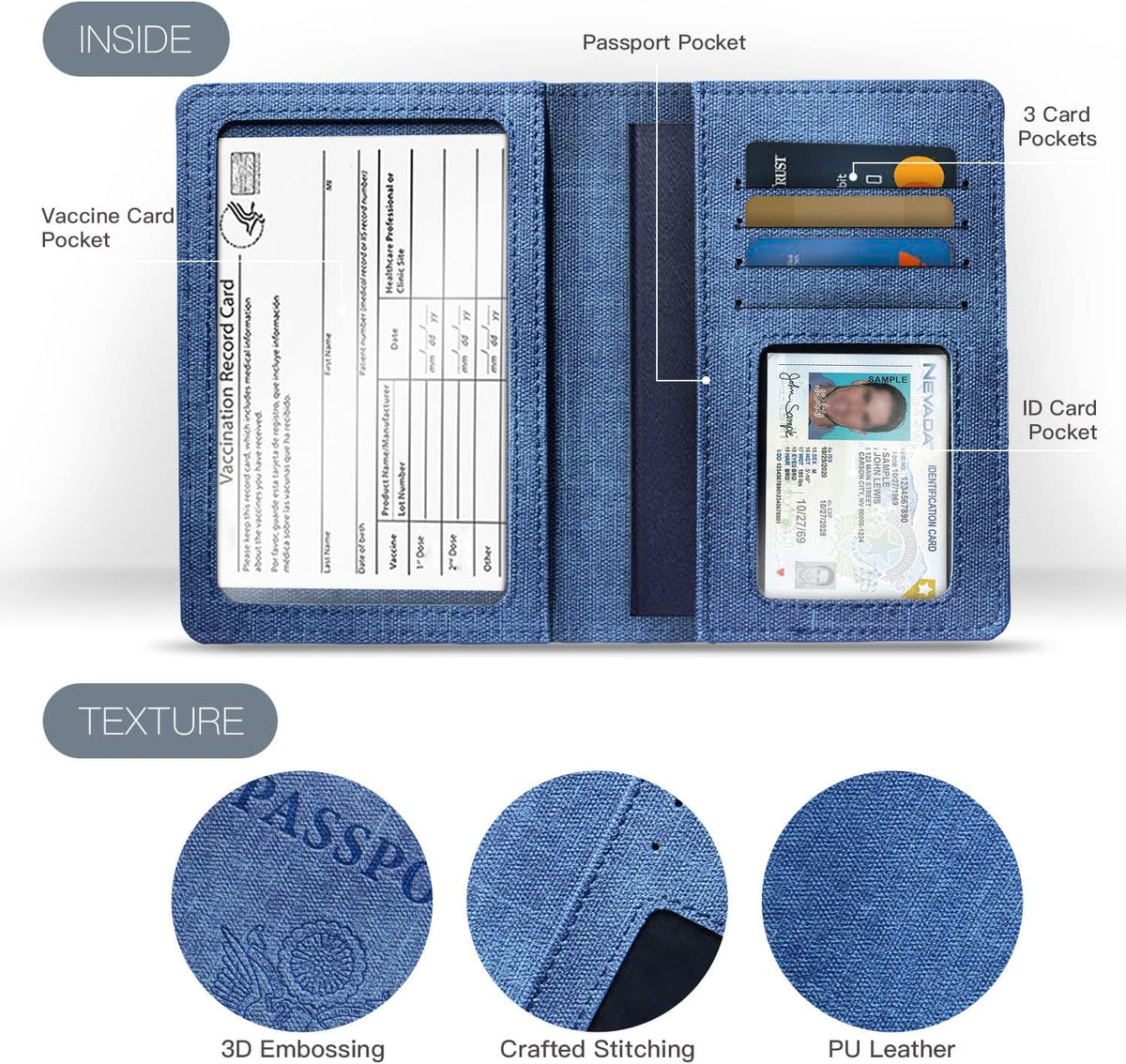 Passport Cover With Card Slots RFID Blocking-White&Black | PU Leather Lightweight slim travel passport cover wallet with 4pcs RFID Blocking Credit/ID card slots