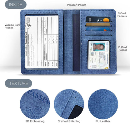 Passport Cover With Card Slots RFID Blocking-White&Black | PU Leather Lightweight slim travel passport cover wallet with 4pcs RFID Blocking Credit/ID card slots