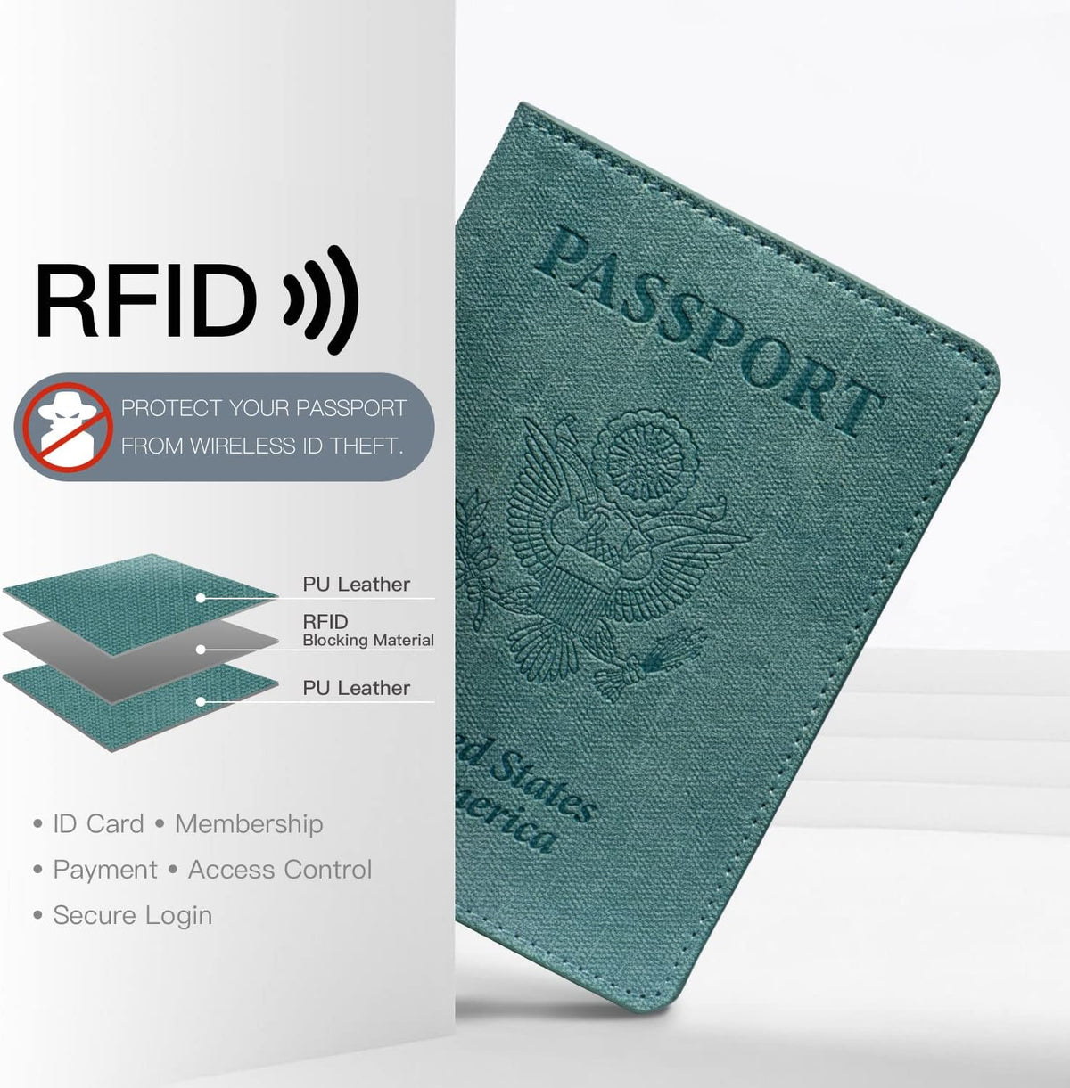 Passport Cover With Card Slots RFID Blocking-White&Black | PU Leather Lightweight slim travel passport cover wallet with 4pcs RFID Blocking Credit/ID card slots