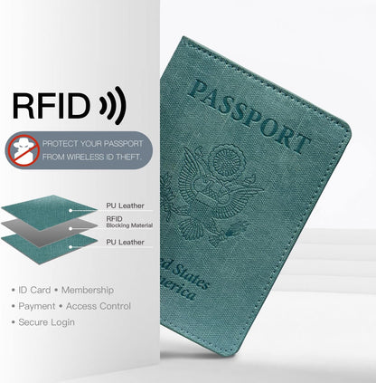 Passport Cover With Card Slots RFID Blocking-White&Black | PU Leather Lightweight slim travel passport cover wallet with 4pcs RFID Blocking Credit/ID card slots
