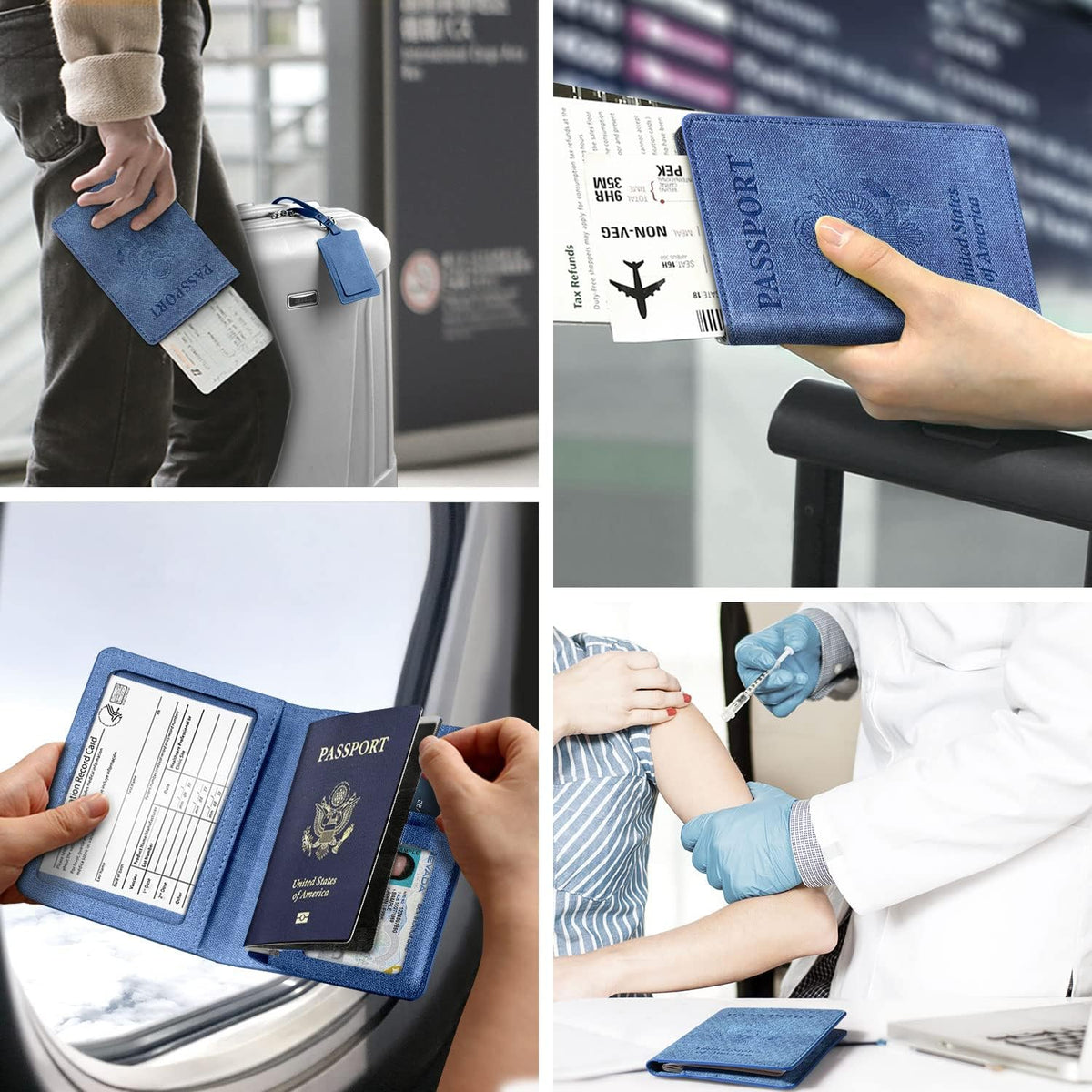 Passport Cover With Card Slots RFID Blocking-White&Black | PU Leather Lightweight slim travel passport cover wallet with 4pcs RFID Blocking Credit/ID card slots