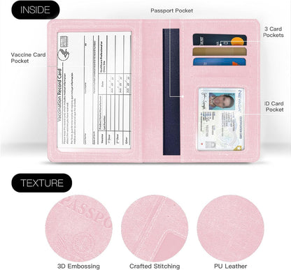 Passport Cover With Card Slots RFID Blocking-White&Black | PU Leather Lightweight slim travel passport cover wallet with 4pcs RFID Blocking Credit/ID card slots