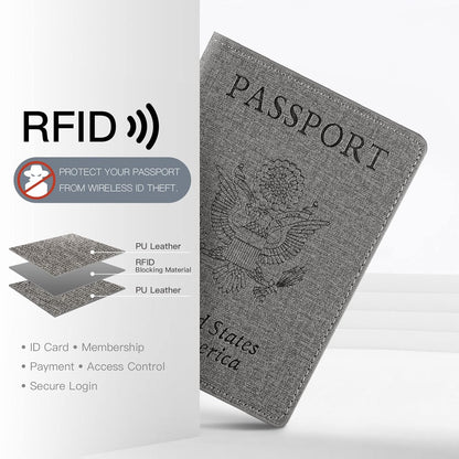 Passport Cover With Card Slots RFID Blocking-White&Black | PU Leather Lightweight slim travel passport cover wallet with 4pcs RFID Blocking Credit/ID card slots