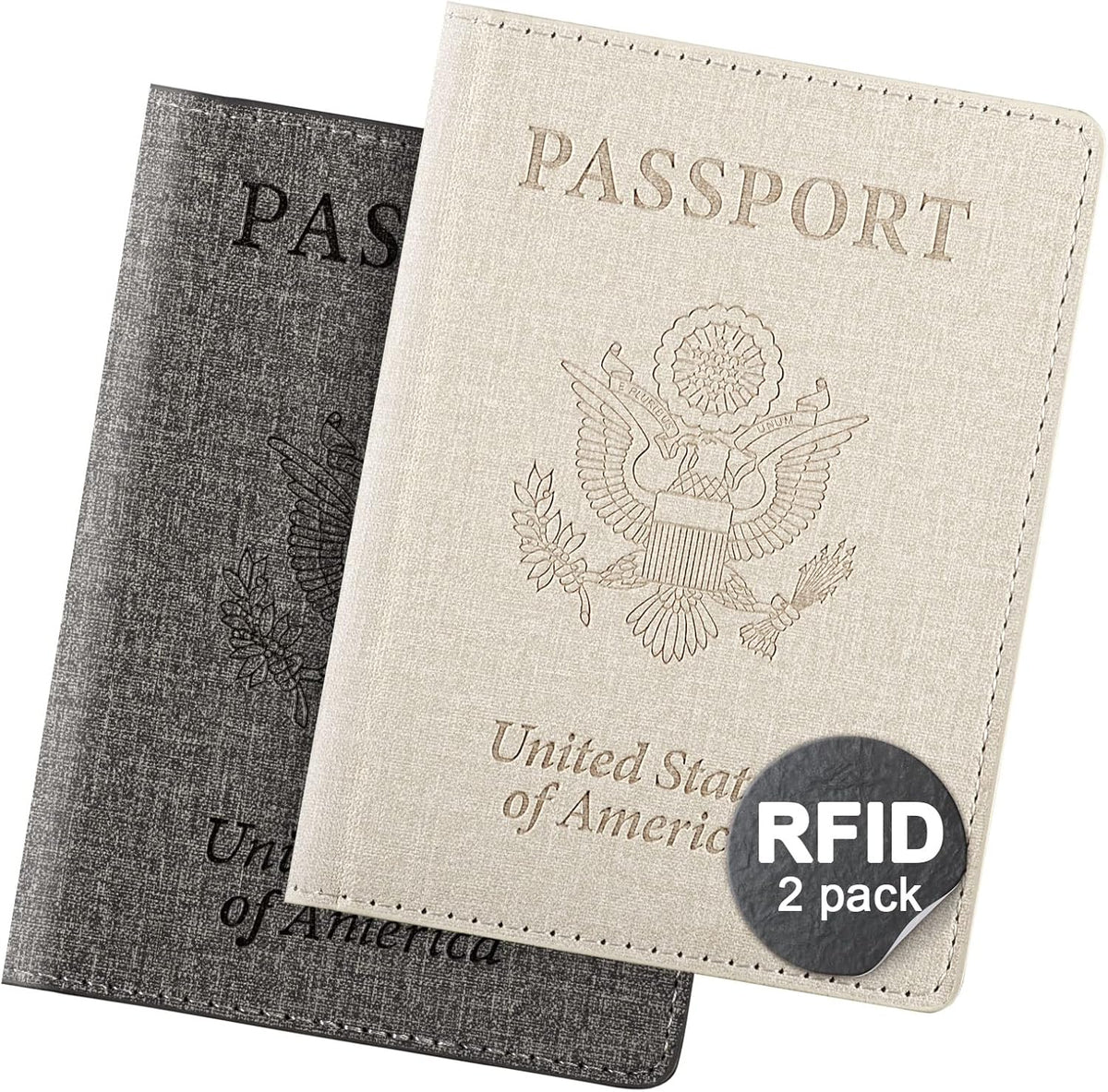 Passport Cover With Card Slots RFID Blocking-White&Black | PU Leather Lightweight slim travel passport cover wallet with 4pcs RFID Blocking Credit/ID card slots