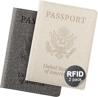 Passport Cover With Card Slots RFID Blocking-White&Black | PU Leather Lightweight slim travel passport cover wallet with 4pcs RFID Blocking Credit/ID card slots