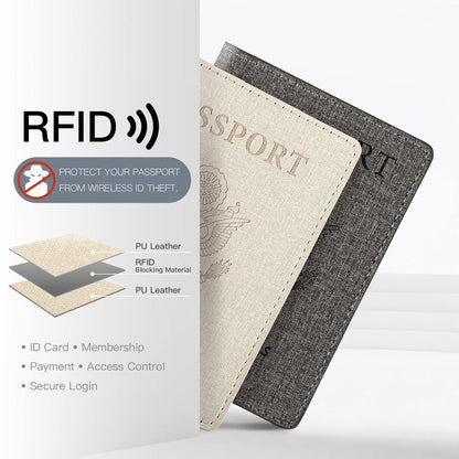 Passport Cover With Card Slots RFID Blocking-White&Black | PU Leather Lightweight slim travel passport cover wallet with 4pcs RFID Blocking Credit/ID card slots
