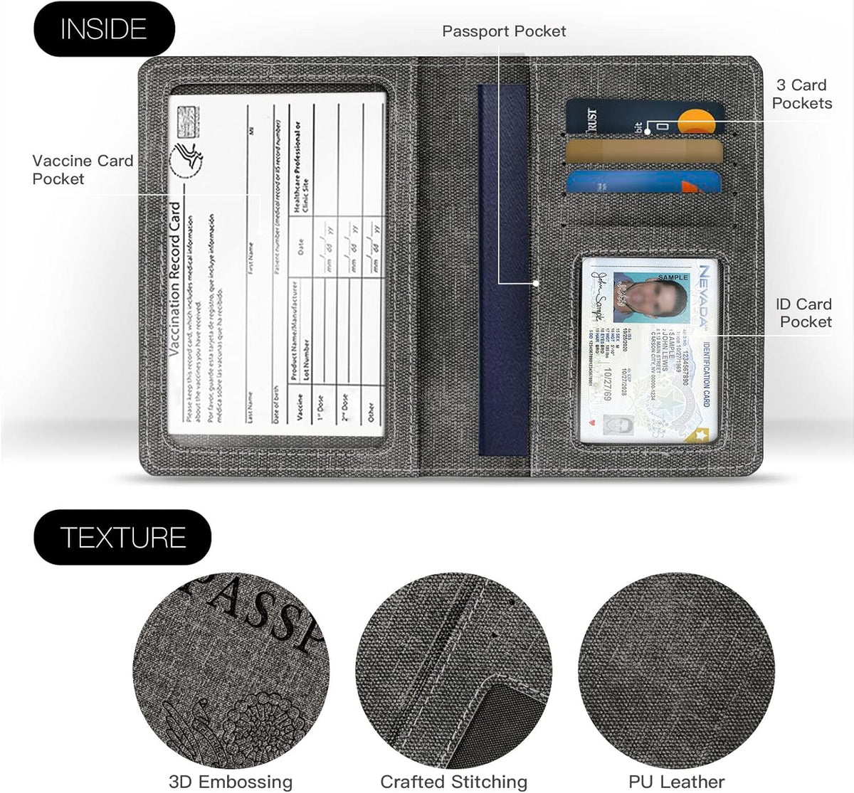 Passport Cover With Card Slots RFID Blocking-White&Black | PU Leather Lightweight slim travel passport cover wallet with 4pcs RFID Blocking Credit/ID card slots