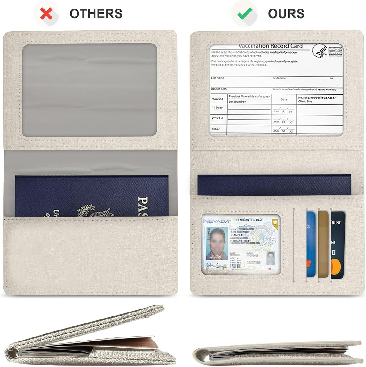 Passport Cover With Card Slots RFID Blocking-White&Black | PU Leather Lightweight slim travel passport cover wallet with 4pcs RFID Blocking Credit/ID card slots