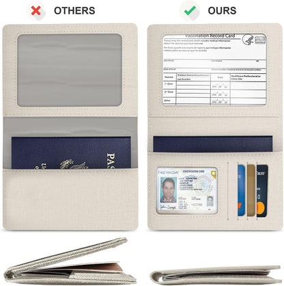 Passport Cover With Card Slots RFID Blocking-White&Black | PU Leather Lightweight slim travel passport cover wallet with 4pcs RFID Blocking Credit/ID card slots