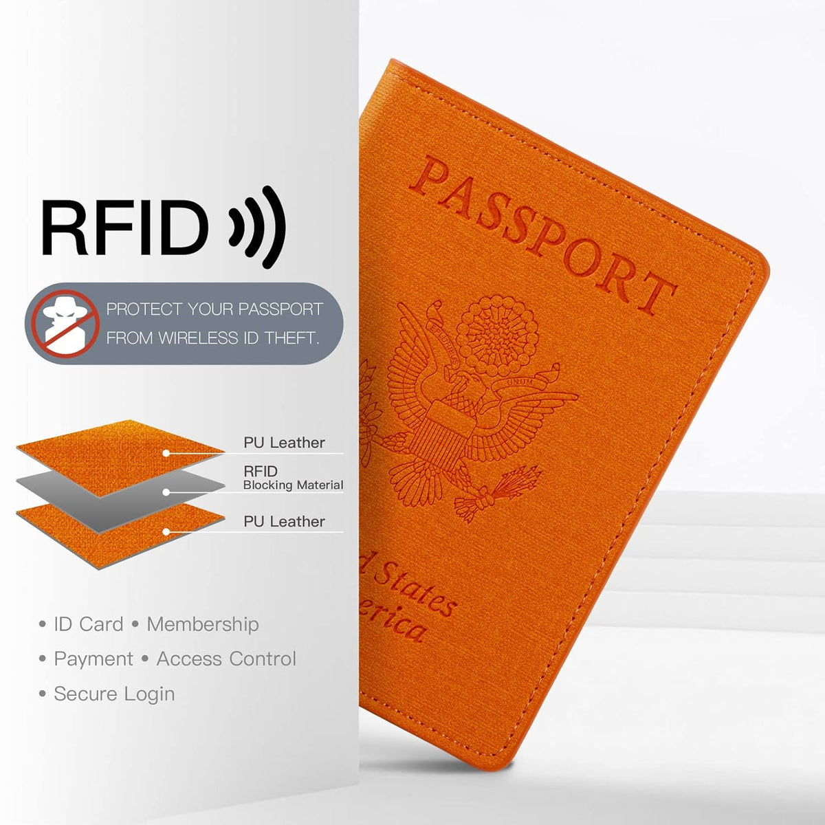 Passport Cover With Card Slots RFID Blocking-White&Black | PU Leather Lightweight slim travel passport cover wallet with 4pcs RFID Blocking Credit/ID card slots