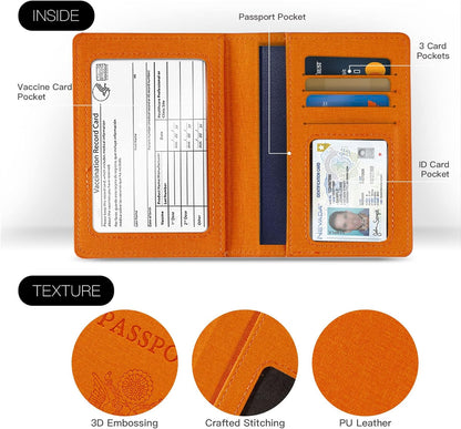 Passport Cover With Card Slots RFID Blocking-White&Black | PU Leather Lightweight slim travel passport cover wallet with 4pcs RFID Blocking Credit/ID card slots