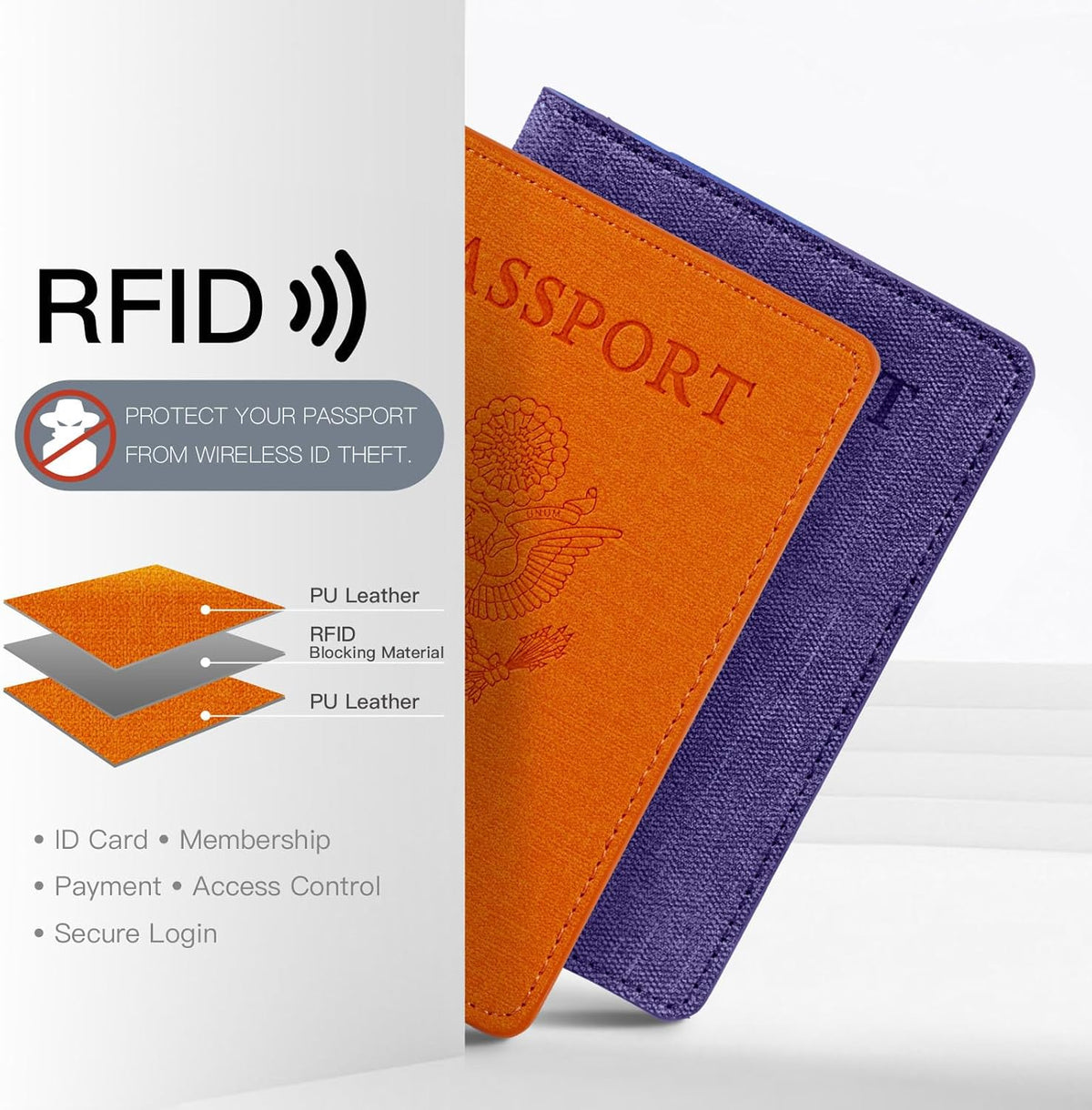 Passport Cover With Card Slots RFID Blocking-White&Black | PU Leather Lightweight slim travel passport cover wallet with 4pcs RFID Blocking Credit/ID card slots