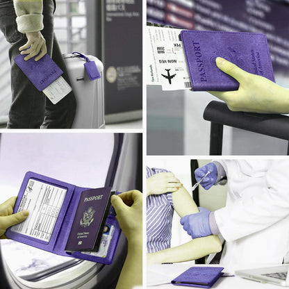 Passport Cover With Card Slots RFID Blocking-White&Black | PU Leather Lightweight slim travel passport cover wallet with 4pcs RFID Blocking Credit/ID card slots