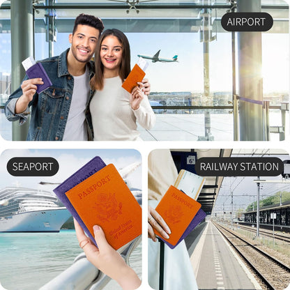 Passport Cover With Card Slots RFID Blocking-White&Black | PU Leather Lightweight slim travel passport cover wallet with 4pcs RFID Blocking Credit/ID card slots