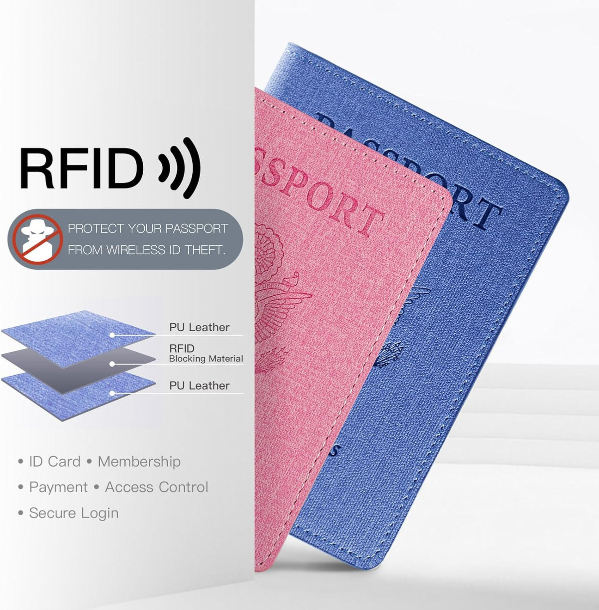 Passport Cover With Card Slots RFID Blocking-White&Black | PU Leather Lightweight slim travel passport cover wallet with 4pcs RFID Blocking Credit/ID card slots