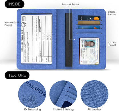 Passport Cover With Card Slots RFID Blocking-White&Black | PU Leather Lightweight slim travel passport cover wallet with 4pcs RFID Blocking Credit/ID card slots