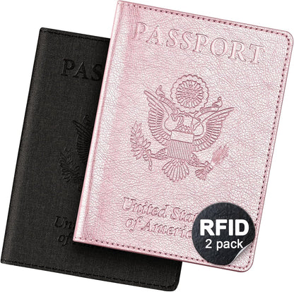 Passport Cover With Card Slots RFID Blocking-White&Black | PU Leather Lightweight slim travel passport cover wallet with 4pcs RFID Blocking Credit/ID card slots