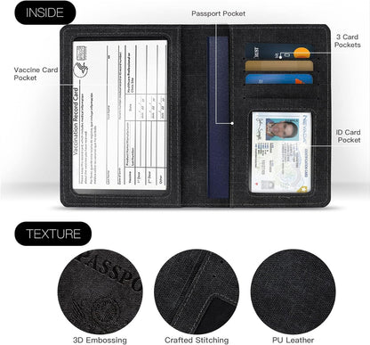 Passport Cover With Card Slots RFID Blocking-White&Black | PU Leather Lightweight slim travel passport cover wallet with 4pcs RFID Blocking Credit/ID card slots