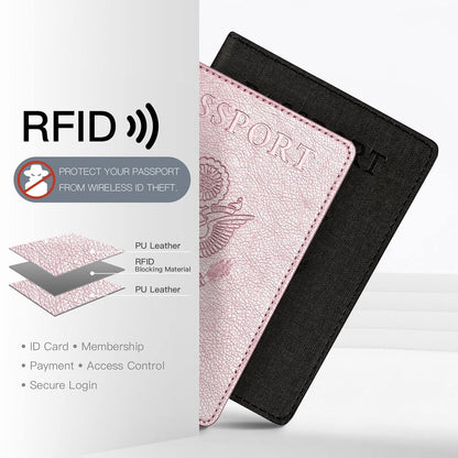Passport Cover With Card Slots RFID Blocking-White&Black | PU Leather Lightweight slim travel passport cover wallet with 4pcs RFID Blocking Credit/ID card slots