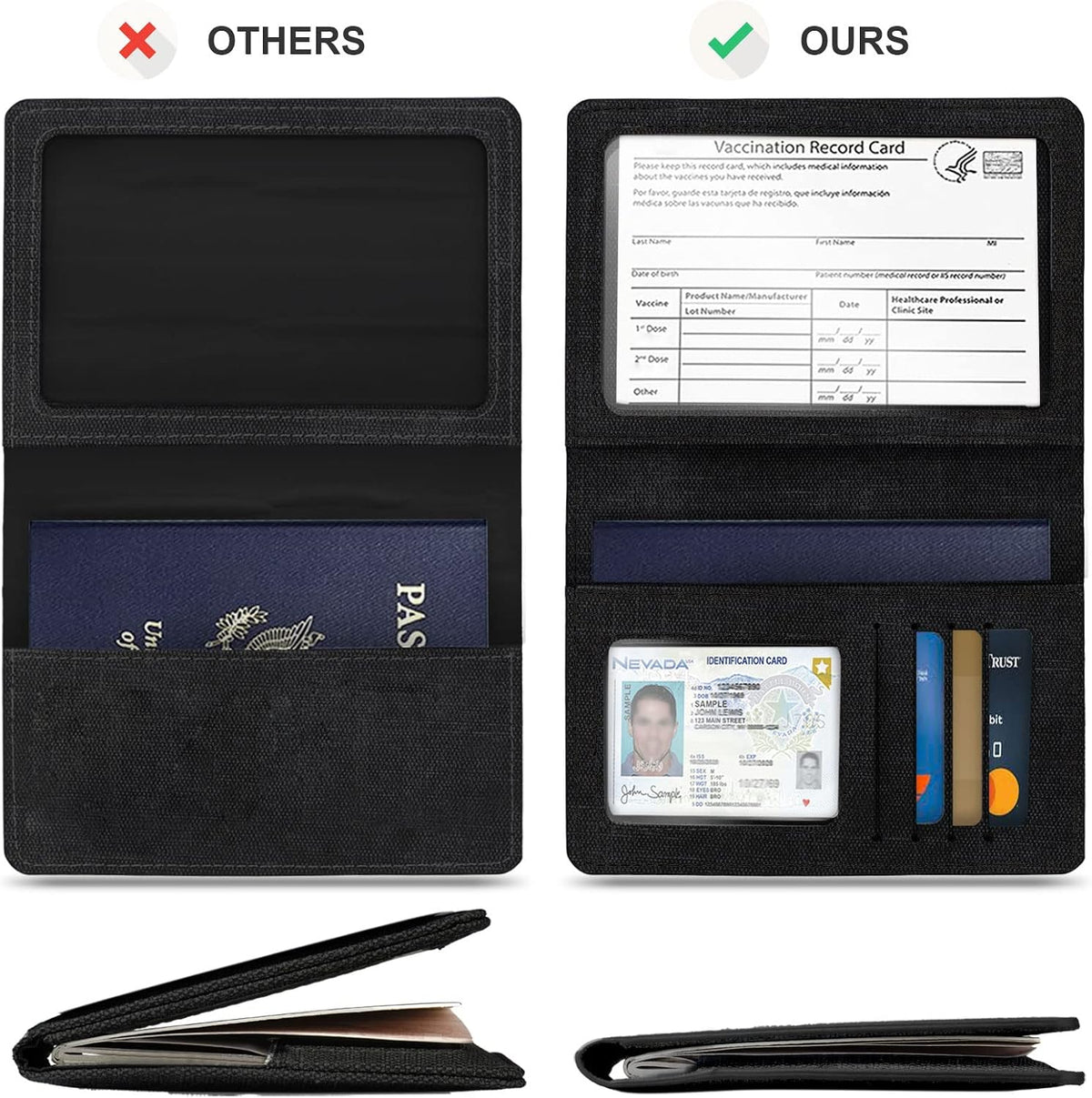 Passport Cover With Card Slots RFID Blocking-White&Black | PU Leather Lightweight slim travel passport cover wallet with 4pcs RFID Blocking Credit/ID card slots