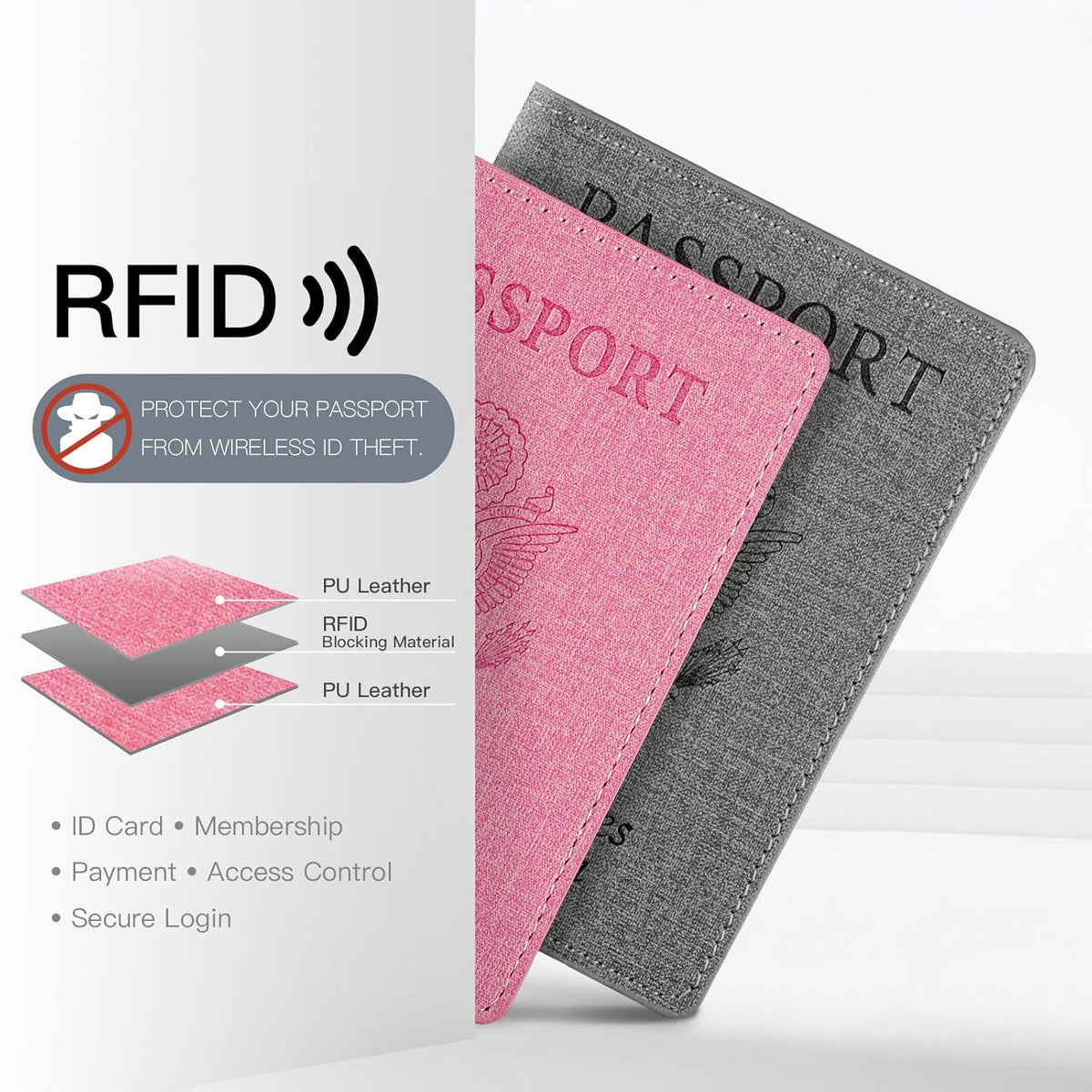Passport Cover With Card Slots RFID Blocking-White&Black | PU Leather Lightweight slim travel passport cover wallet with 4pcs RFID Blocking Credit/ID card slots