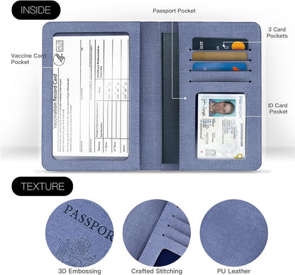 Passport Cover With Card Slots RFID Blocking-White&Black | PU Leather Lightweight slim travel passport cover wallet with 4pcs RFID Blocking Credit/ID card slots
