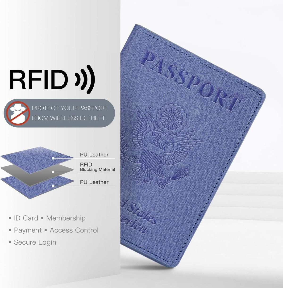 Passport Cover With Card Slots RFID Blocking-White&Black | PU Leather Lightweight slim travel passport cover wallet with 4pcs RFID Blocking Credit/ID card slots