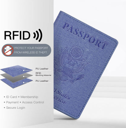 Passport Cover With Card Slots RFID Blocking-White&Black | PU Leather Lightweight slim travel passport cover wallet with 4pcs RFID Blocking Credit/ID card slots