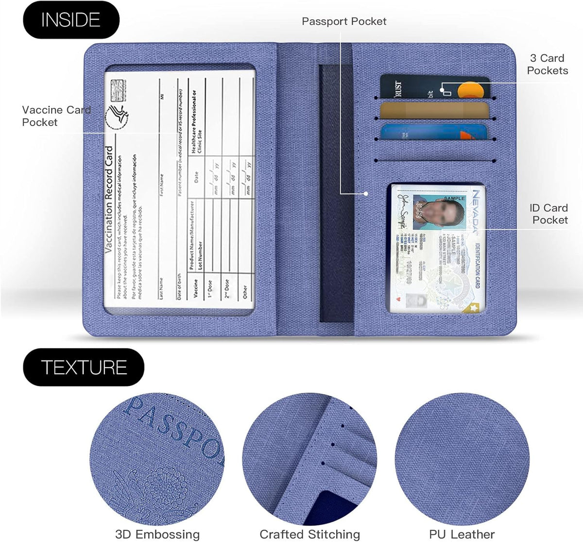 Passport Cover With Card Slots RFID Blocking-White&Black | PU Leather Lightweight slim travel passport cover wallet with 4pcs RFID Blocking Credit/ID card slots