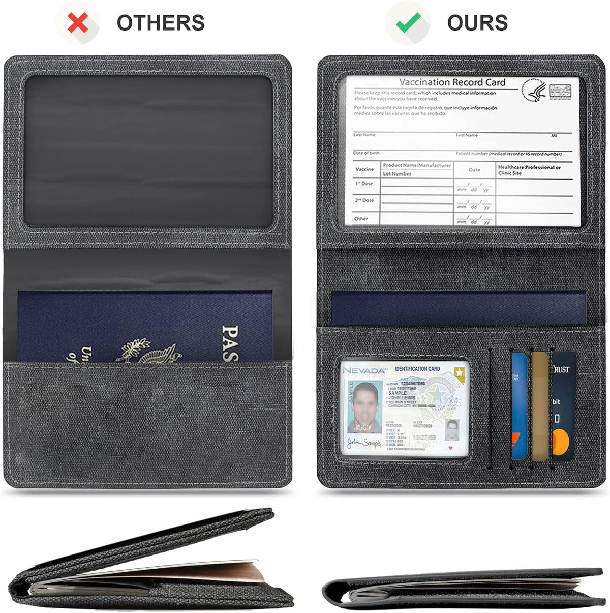 Passport Cover With Card Slots RFID Blocking-White&Black | PU Leather Lightweight slim travel passport cover wallet with 4pcs RFID Blocking Credit/ID card slots