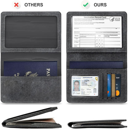 Passport Cover With Card Slots RFID Blocking-White&Black | PU Leather Lightweight slim travel passport cover wallet with 4pcs RFID Blocking Credit/ID card slots