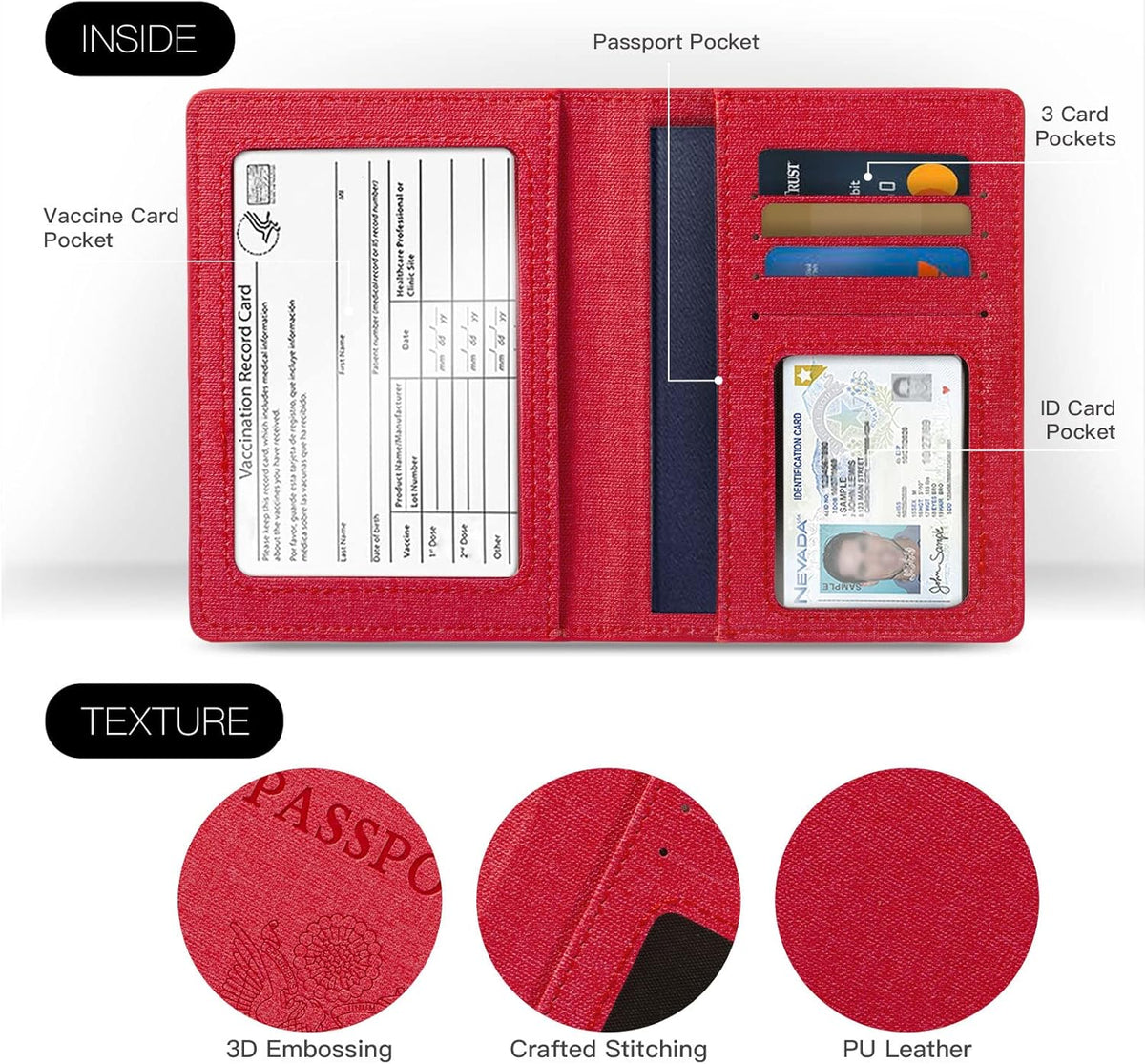 Passport Cover With Card Slots RFID Blocking-White&Black | PU Leather Lightweight slim travel passport cover wallet with 4pcs RFID Blocking Credit/ID card slots