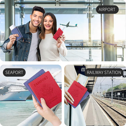 Passport Cover With Card Slots RFID Blocking-White&Black | PU Leather Lightweight slim travel passport cover wallet with 4pcs RFID Blocking Credit/ID card slots