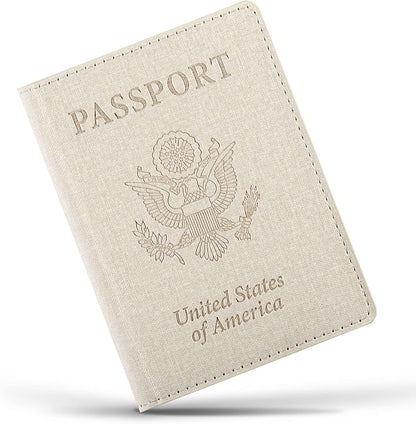 Passport Cover With Card Slots RFID Blocking-White&Black | PU Leather Lightweight slim travel passport cover wallet with 4pcs RFID Blocking Credit/ID card slots