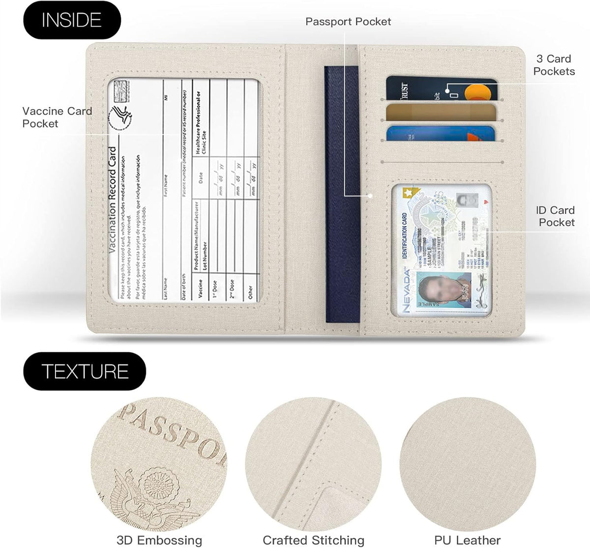 Passport Cover With Card Slots RFID Blocking-White&Black | PU Leather Lightweight slim travel passport cover wallet with 4pcs RFID Blocking Credit/ID card slots