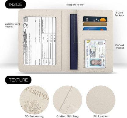 Passport Cover With Card Slots RFID Blocking-White&Black | PU Leather Lightweight slim travel passport cover wallet with 4pcs RFID Blocking Credit/ID card slots
