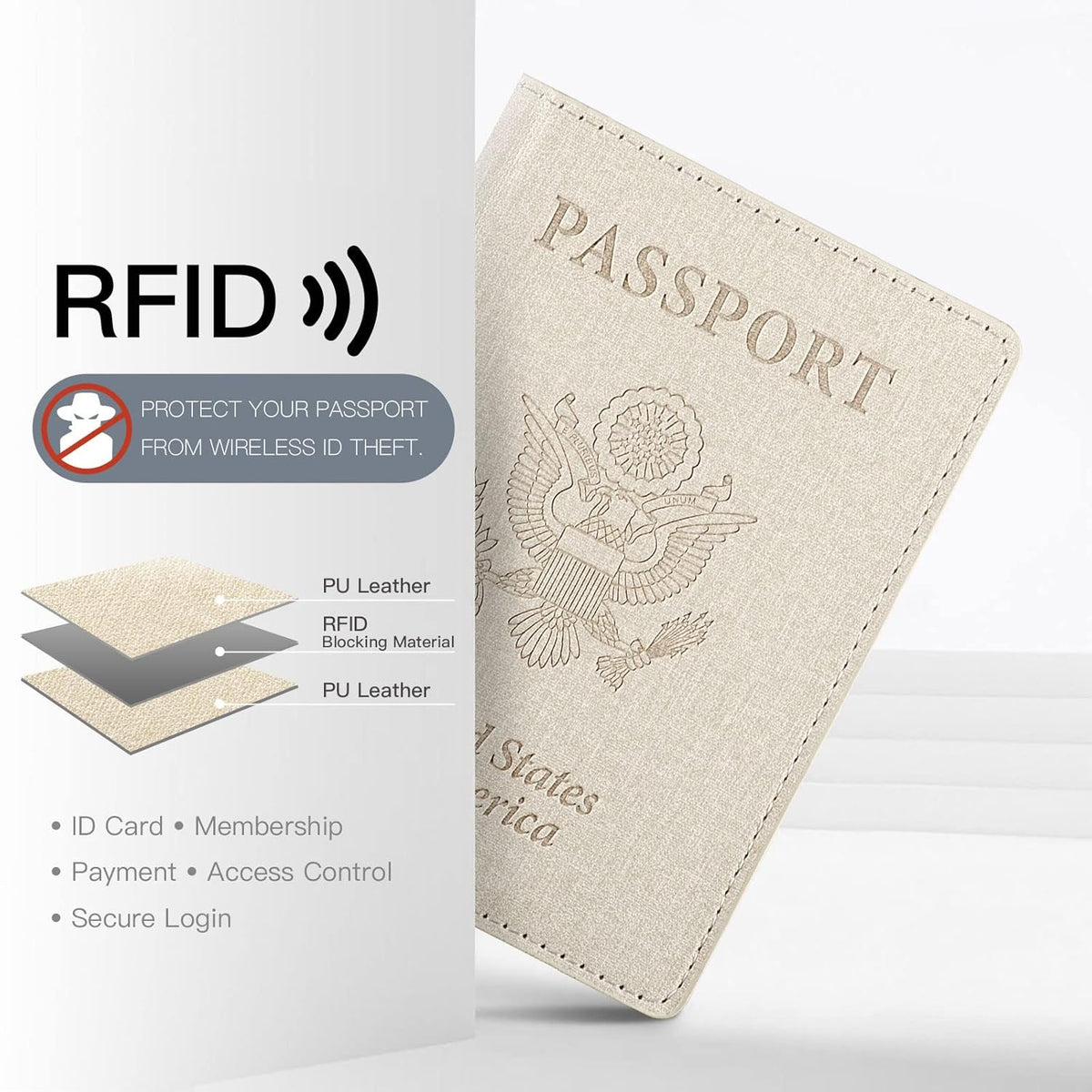 Passport Cover With Card Slots RFID Blocking-White&Black | PU Leather Lightweight slim travel passport cover wallet with 4pcs RFID Blocking Credit/ID card slots