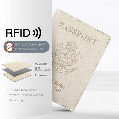 Passport Cover With Card Slots RFID Blocking-White&Black | PU Leather Lightweight slim travel passport cover wallet with 4pcs RFID Blocking Credit/ID card slots