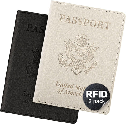 Passport Cover With Card Slots RFID Blocking-White&Black | PU Leather Lightweight slim travel passport cover wallet with 4pcs RFID Blocking Credit/ID card slots