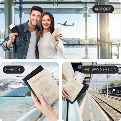 Passport Cover With Card Slots RFID Blocking-White&Black | PU Leather Lightweight slim travel passport cover wallet with 4pcs RFID Blocking Credit/ID card slots
