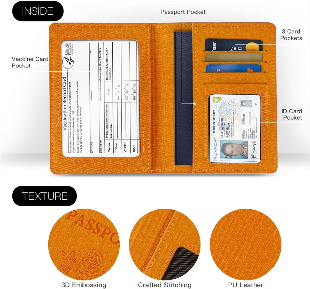 Passport Cover With Card Slots RFID Blocking-White&Black | PU Leather Lightweight slim travel passport cover wallet with 4pcs RFID Blocking Credit/ID card slots